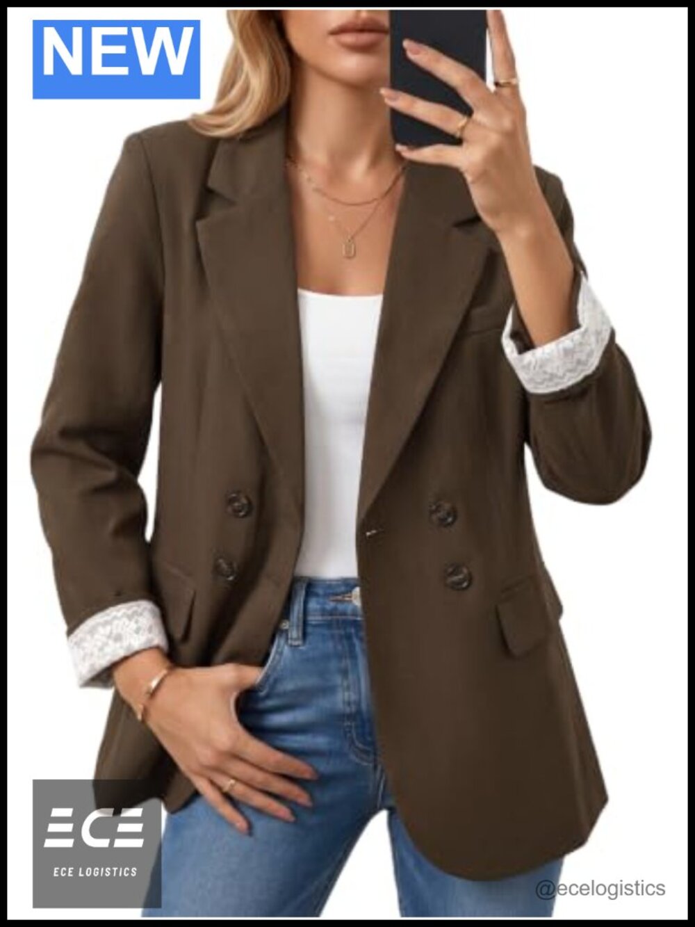 Women's Lace Cuff Double Breasted Blazer